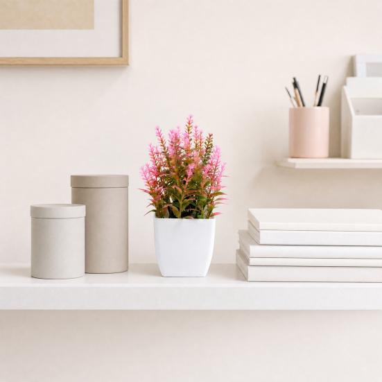 Simulated Small Potted Plants Maintenance-free Pink Faux Flowers With Pots 1 Pc