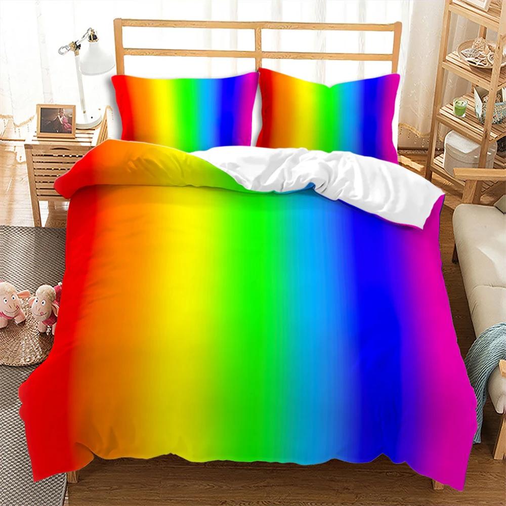 Colorful Stripes Rainbow Bedding Set Soft Comfortable And Breathable Duvet Cover Set 3Pcs Bedclothes Wonderful Gift For Children