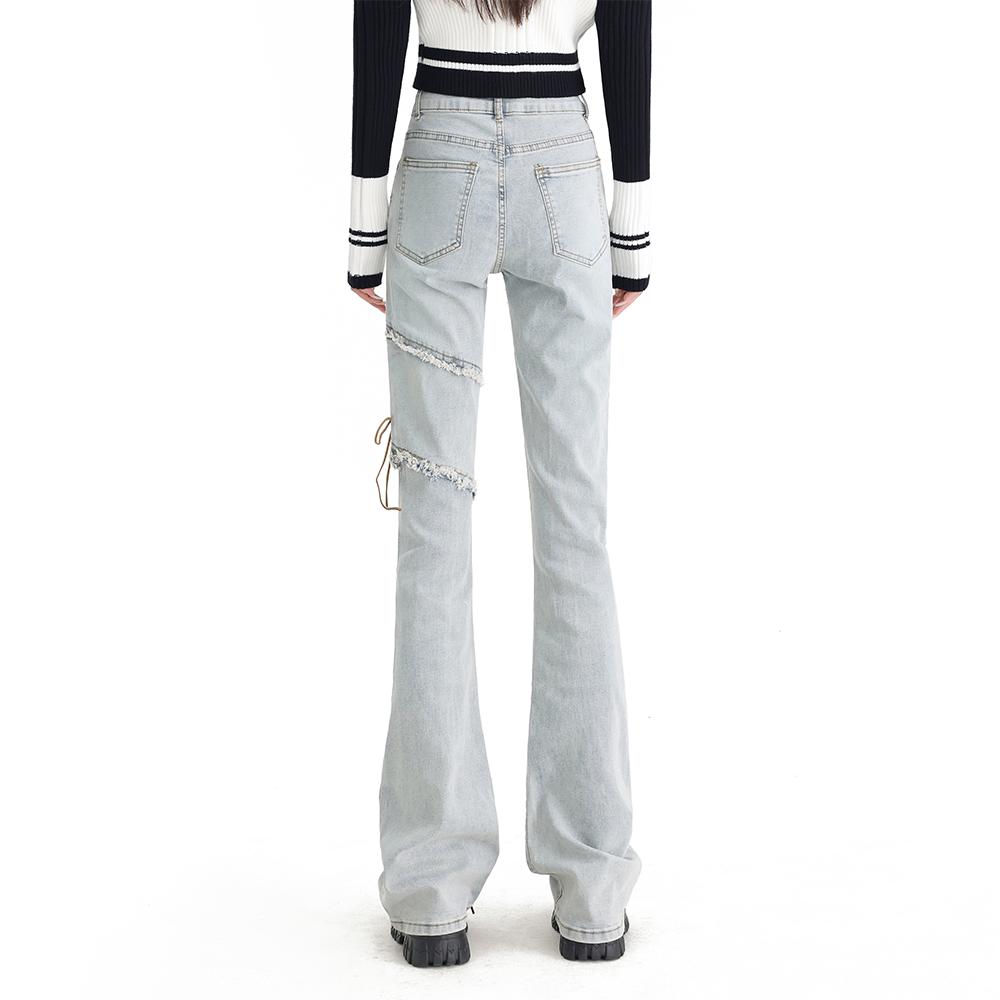 Lace Up Flare Jeans Women Summer Black Vintage High Waist Slim Skinny Pants Denim Trouser Streetwear Korean Fashion Y2K