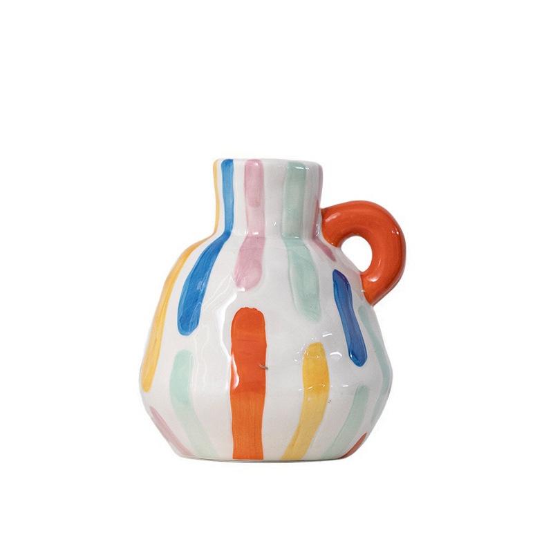 Colorful Cartoon Ceramic Vase Cute Teapot Handmade Porcelain Bottle Flower Vase Flowerpot Home Decoration Accessories