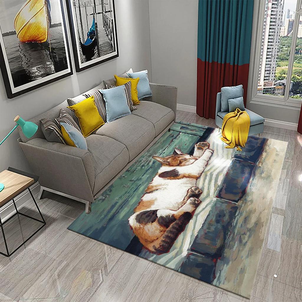 Cute Cat Oil Painting Carpet Bathroom Modern Non-slip Door Mat Kitchen Home Living Room Bedroom Funny Kitty Decor Floor Area Mat