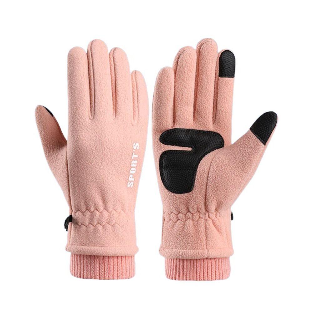 

Windproof Fleece Gloves Keep Warm Cycling Mittens Elastic Winter Warm Gloves Riding Pink-Women