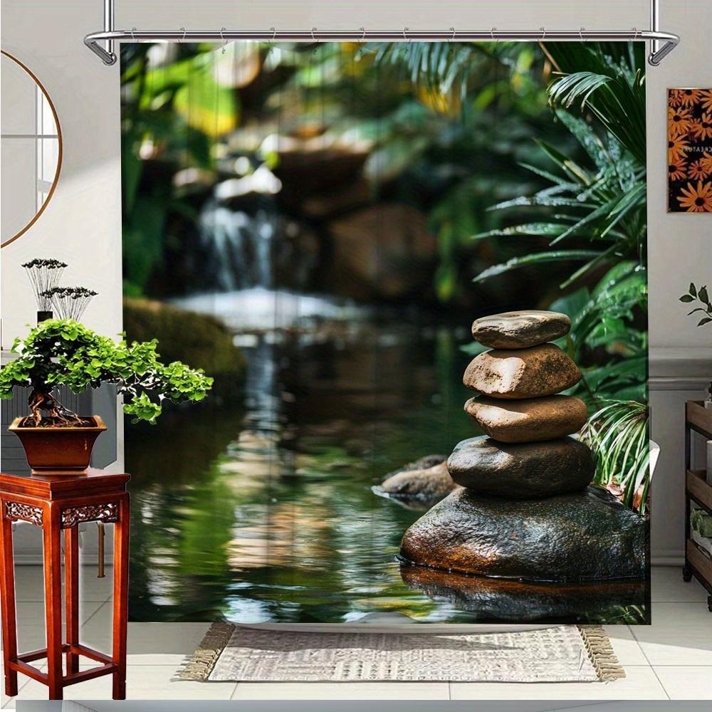 

1Pc Zen Nature Shower Curtain Tranquil Rocks Landscape Bathroom Decor Polyester Fabric For Relaxation 12 Hooks W60H190(CM)-1 Pcs