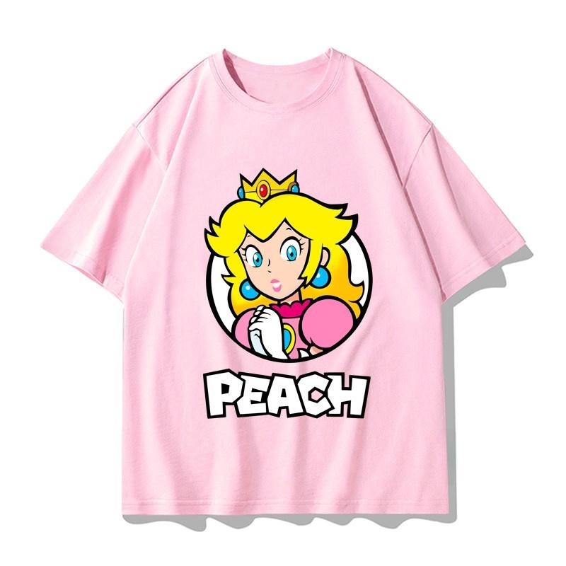 Super Mario Princess Peach T-shirt Men and Women Cotton Y2K Clothing Fashion Breathable Anime Fans Short Sleeve Tops Streetwear