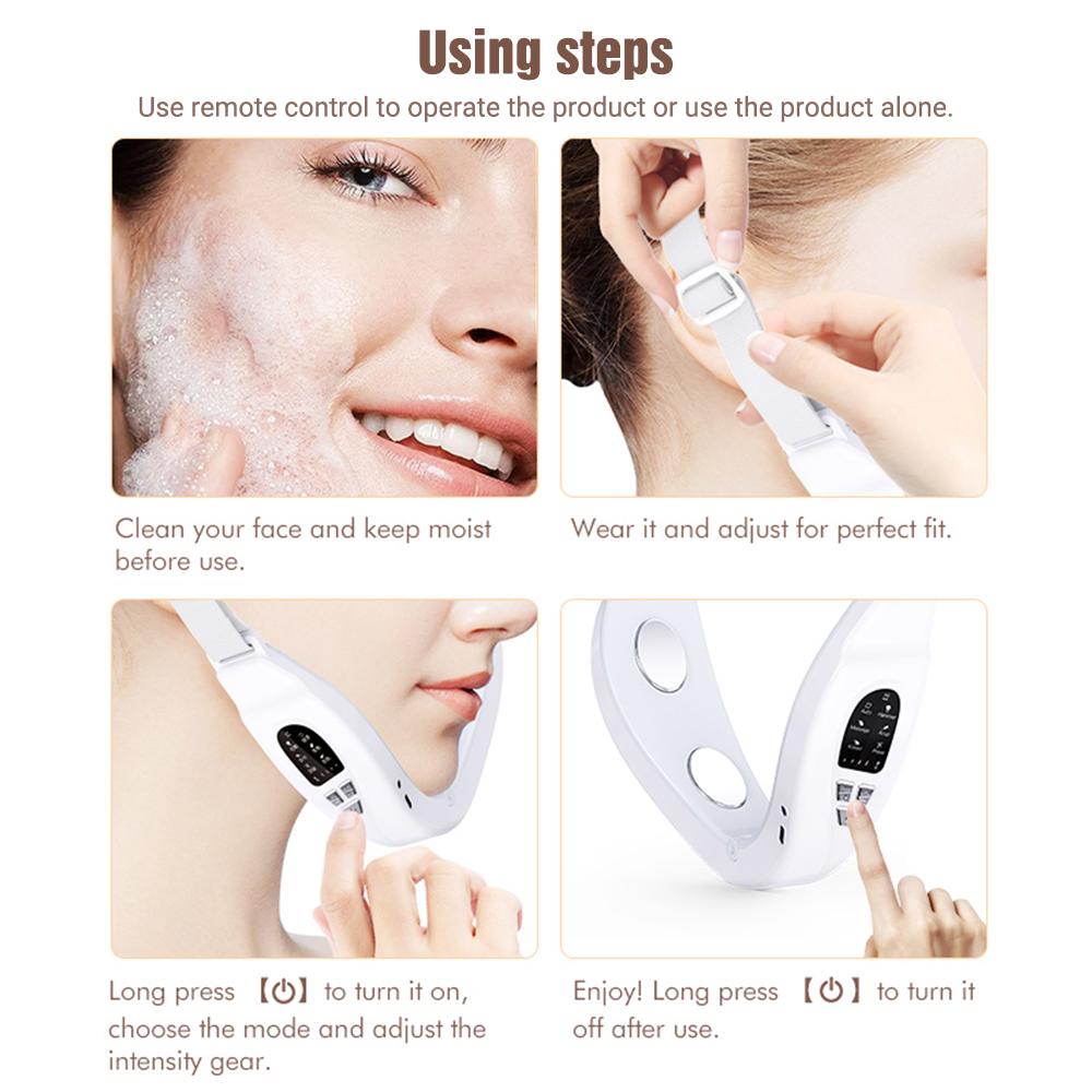 EMS Pulse Facial Massager LED Phototherapy Hot Compress Vibration Face Lifting Machine Remove Double Chin V Shape Lift Belt