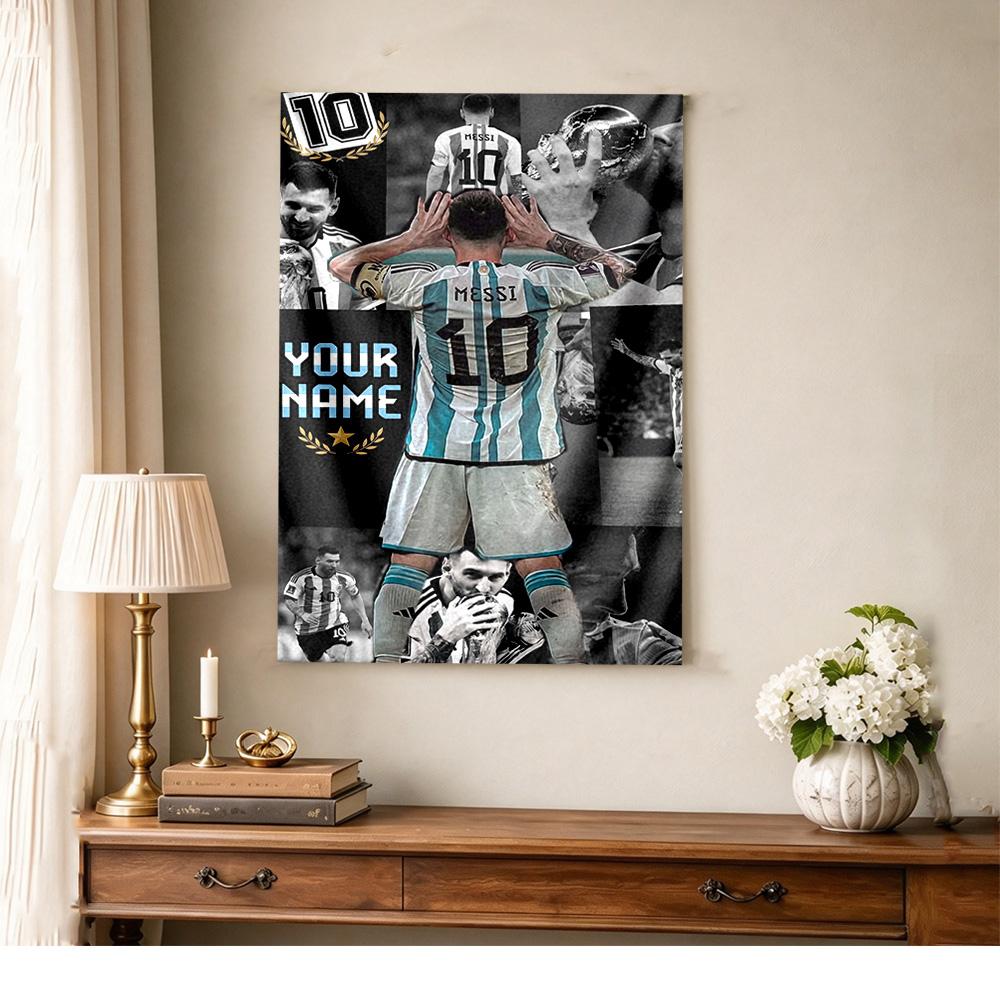 Football Messi Customize Text Tapestry Cozy Personalized Tapestry Non-Fading Color Great for Studio Apartment Four Seasons Decor