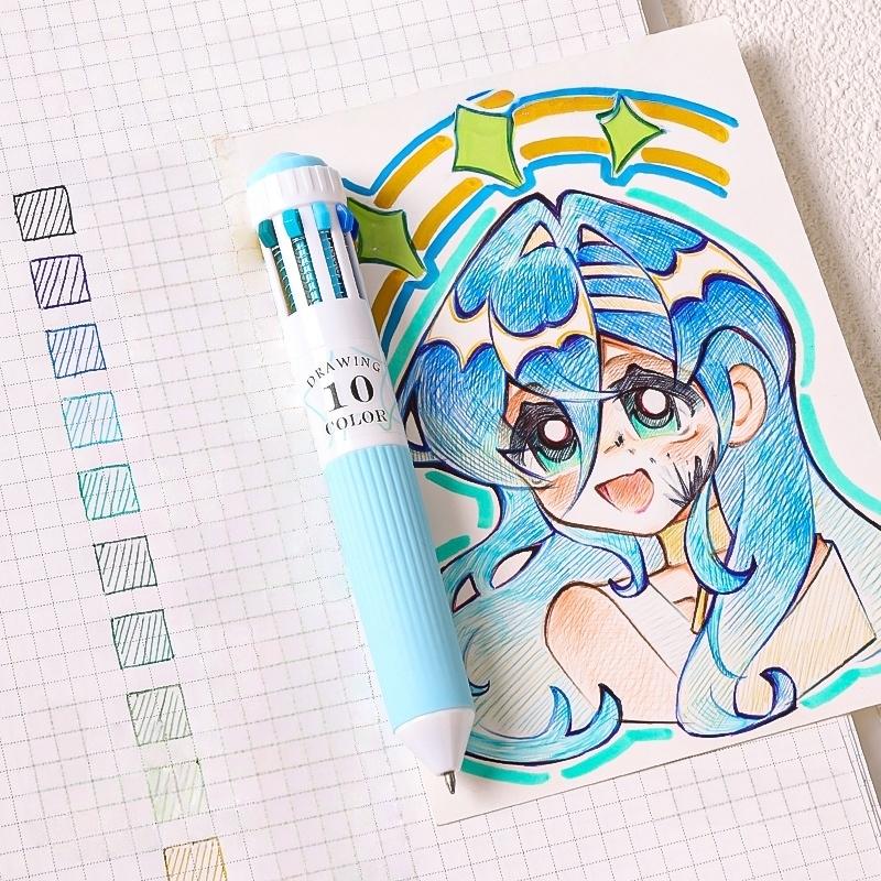 1/3pcs Colorful Drawing Ballpoint Pen 0.5mm 10 In 1 Roller Ball Pen Spot Liner Marker Highlighter Office School