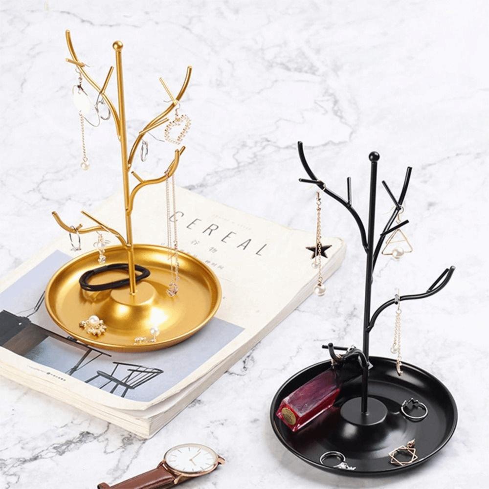 with Tray Necklace Earring Organizer Holder Tree Bracelet Rings Storage Rack Desktop