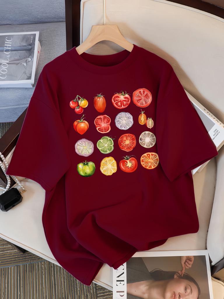 Tomato Variety Collection Chart T Shirt Female Summer Fashion Clothes Cotton Street Short Sleeve Casual Hip Hop T-Shirts