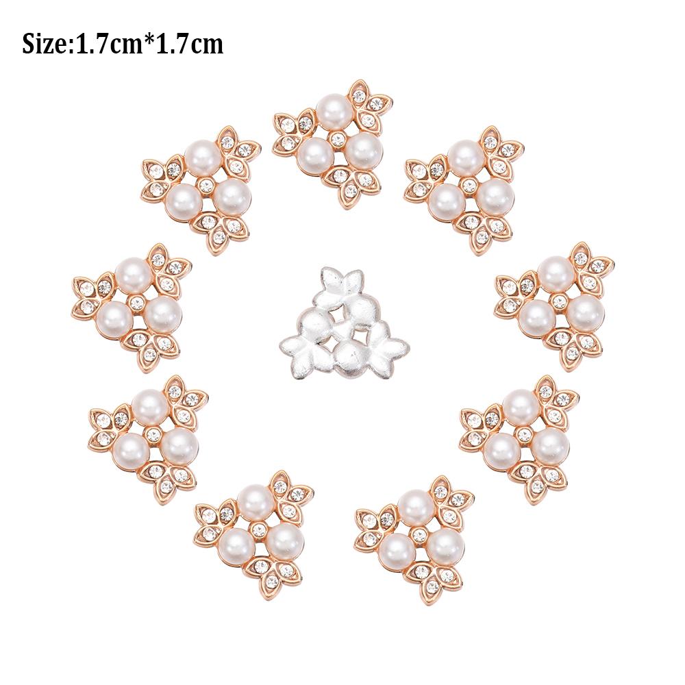 10PCS Pearl Flower Rhinestone Buttons Sparkling Crystal Hairpins Decoration Apparel Sewing Decor Craft Buttons DIY Accessories