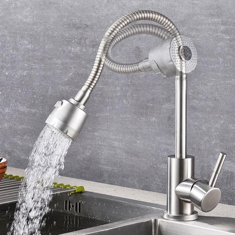 Single Cold Water Kitchen Faucet Universal Rotation 304 Stainless Steel Single Handle Black Color Deck Mounted Sink Water Tap