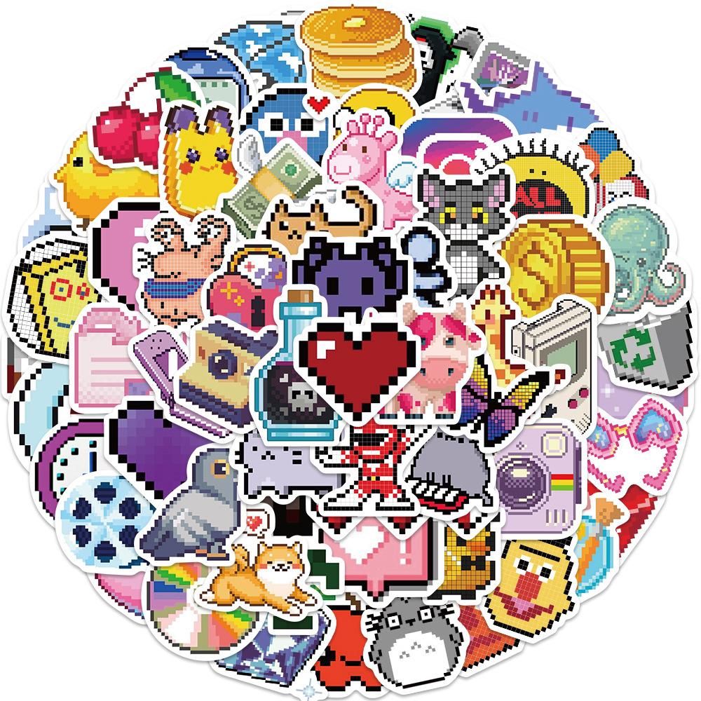 64 Ins Wind Pixel Wind Icon Graffiti Stickers Decorate Suitcase Pen Guitar Notebook Waterproof Hot DIY