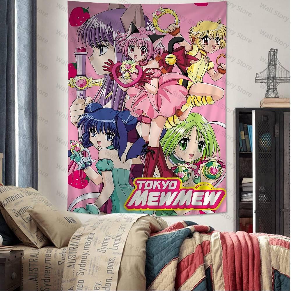 Tokyo Mew Mew Anime Colorful  Wall Hanging Hippie Flower Wall Carpets Dorm Decor Wall Art Decor Tapestry Bedroom Tapestry