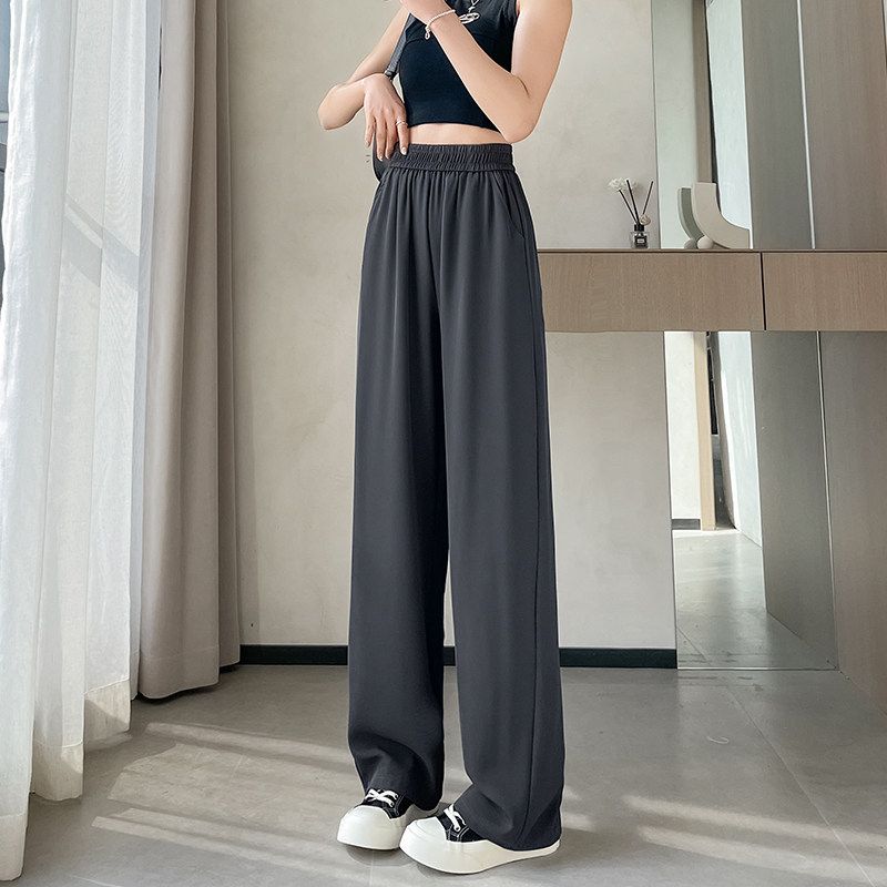 

Plus-Size Ice Silk Wide-Leg Black Suit Pants for Women, Summer Thin Style, 2026 New Model, Slimming and Drapey Casual Pants Dark Grey - Extended Length 3XL
