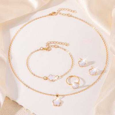 5-teiliges Set Halsketten Armbänder Ohrringe Ringe mit Blumenmuster Modisch Schlicht Exquisit Elegant Süße Accessoires Schmuck