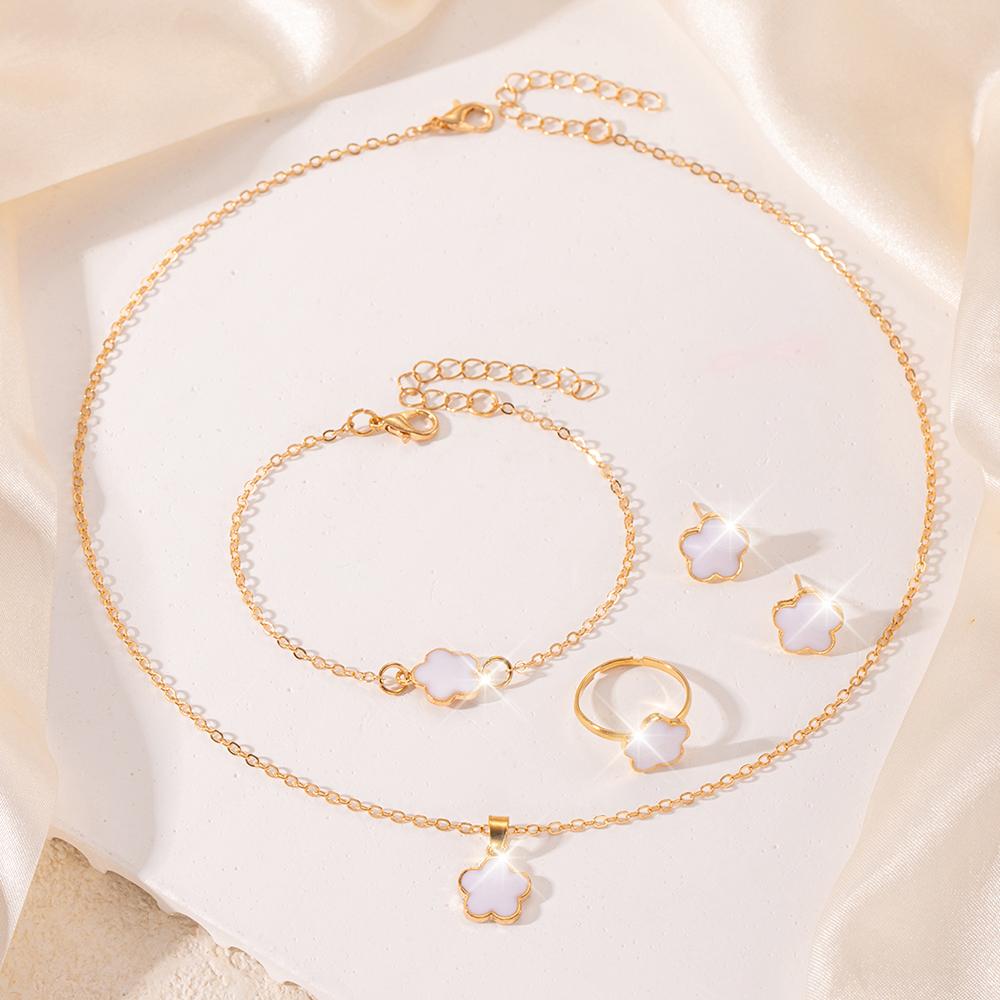 5 Piece Set Flower Patterned Necklaces Bracelets Earrings Rings Fashionable Simple Exquisite Elegant Sweet Accessories Ornaments