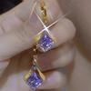 Zircon Purple Square Crystal Pendant Earrings For Women Fashionable Personalized Daily Accessory Party Jewelry Birthday Gifts