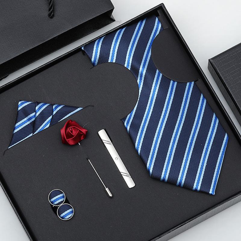 Tie Bow Tie Six-Piece Tie Men'S Dress Business Korean Edition Blue Black Red 8Cm Wedding Groom Tie