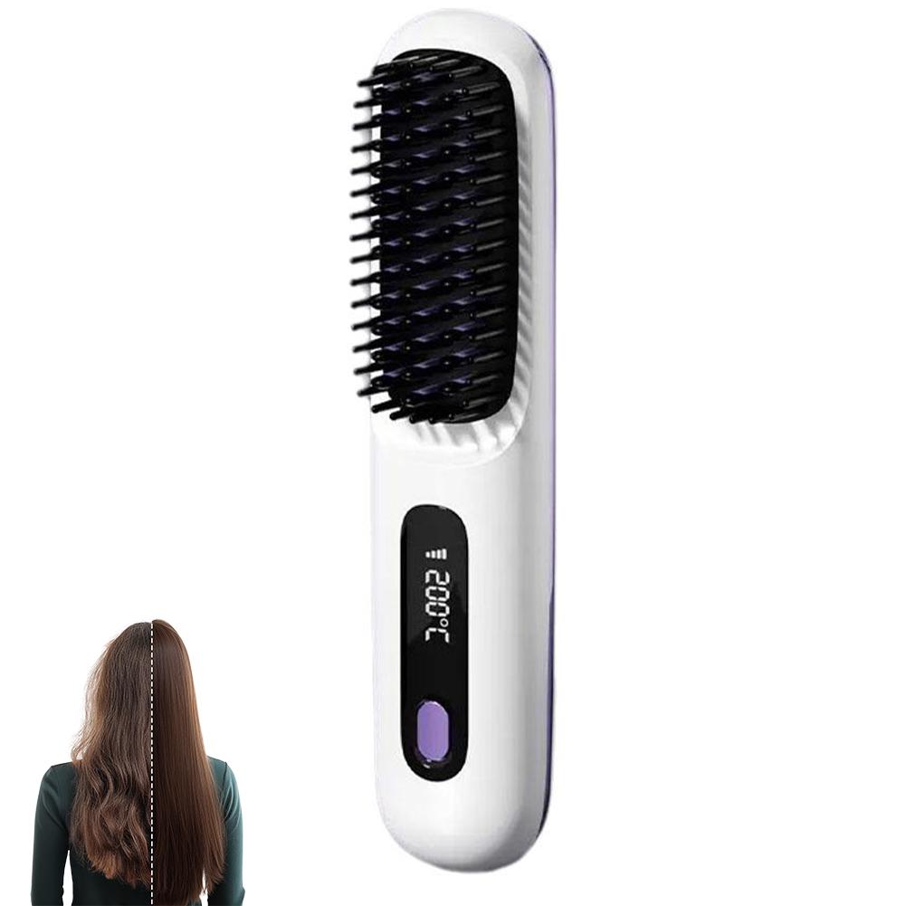 2 in 1 Hair Straightener Curling Brush LCD Digital Display Constant Temperature Hair Care Anti-Scald Nano-Ceramic Styling Tool