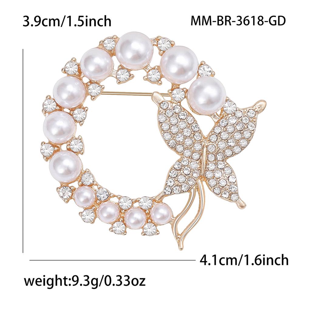 Stylish Pearl Bow Brooches for Women Unisex Rhinestone Round Pins Friend Event Party New Gifts Jewelry Decoration Accessories