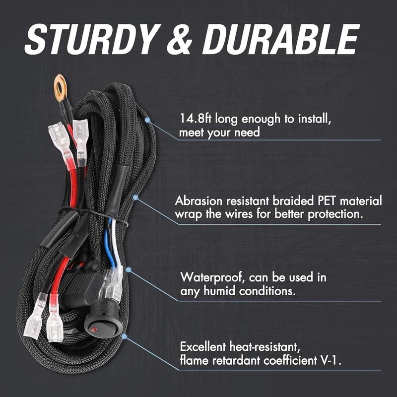 14.8FT LED Light Bar Wiring Harness Kit Universal LED Wiring Harness Nylon Harness For Auto UTV Offroad Boat 12V 40A Relay Fuse