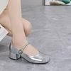 Fashion Block Heel Single Shoes Summer New Square Toe Shallow Mouth Splice One Strap Anti-slip Wear-resistant Kitten Heel Shoes