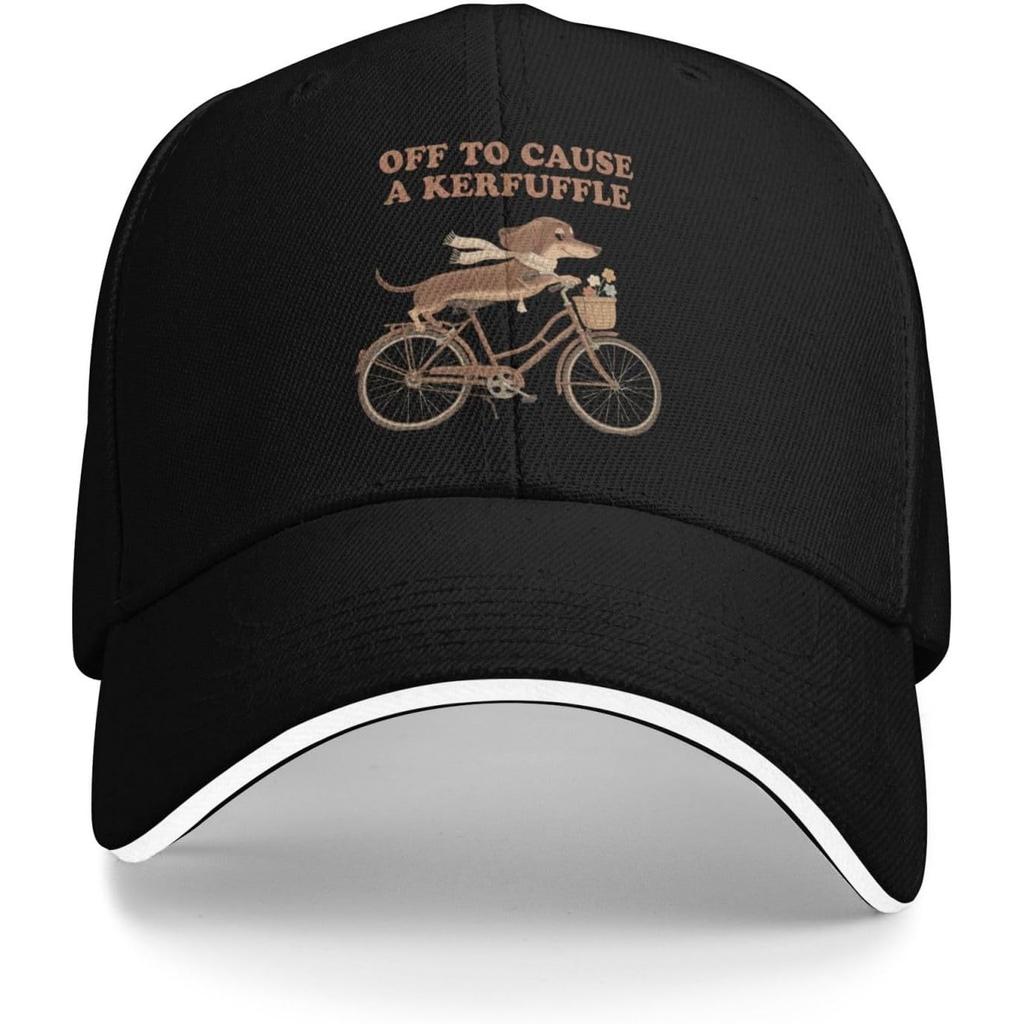 Dachshund Riding Bicycle Off To Cause A Kerfuffle Baseball Cap Casual Polyester Adult Cap