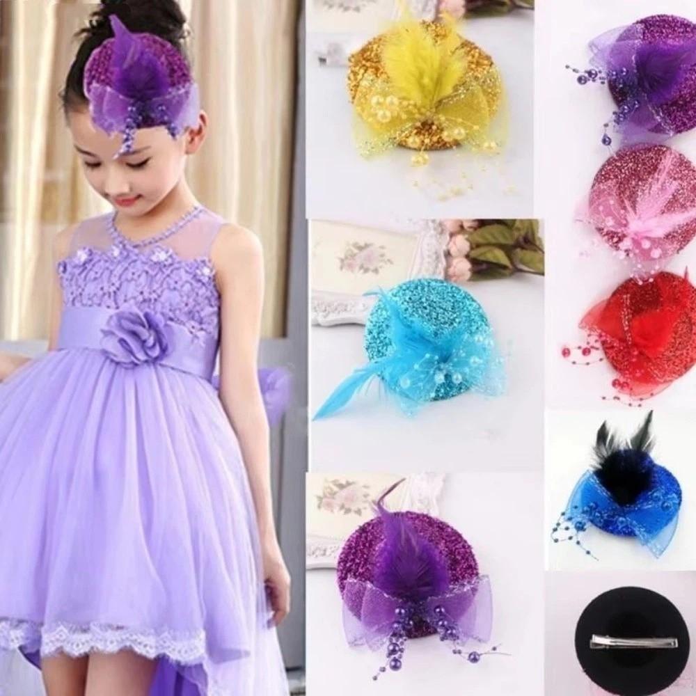 Korean Glitter Girl Fascinator Hat Mesh Cocktail Hat Hair Clip Dance Girl Hair Accessory