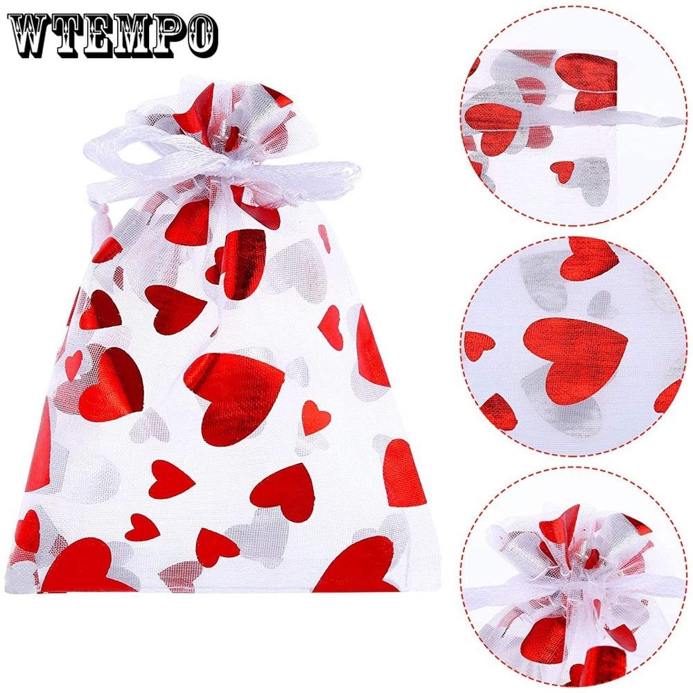 50pcs Valentine's Day Party Drawstring Bag Heart Gift Bags Jewelry Pouches Pouch Drawstring Bags for Jewelry Packaging Valentine's Day Gift Bag