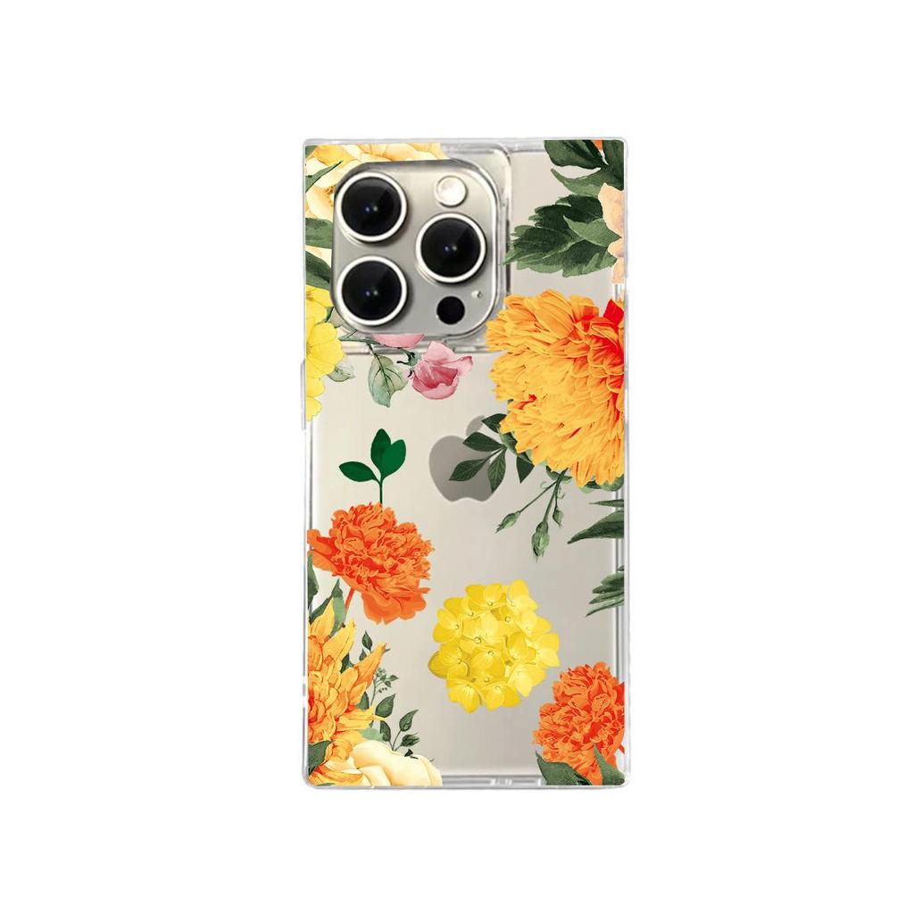 Clear Square Back Tube Case Protection For iPhone 14 Pro Max 12 11 15 Plus 16 ProMax 13 Anti-Oxygen,Champagne Roses Pattern Casing