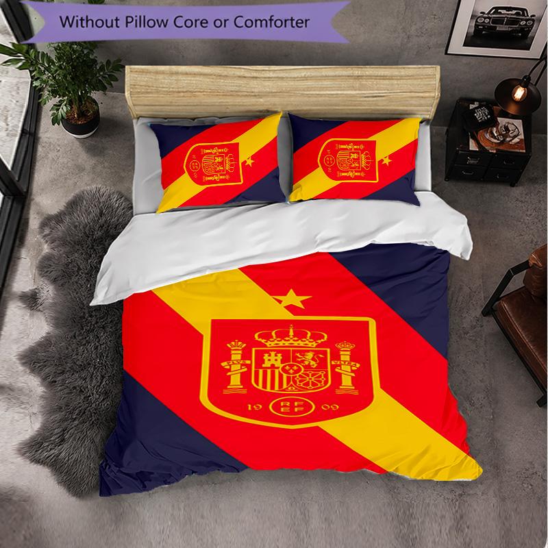 Set Biancheria da Letto a 3 Pezzi Squadra Nazionale di Calcio Spagnola Morbido Set Copripiumino con Federe Set Decorazione Camera da Letto per Casa