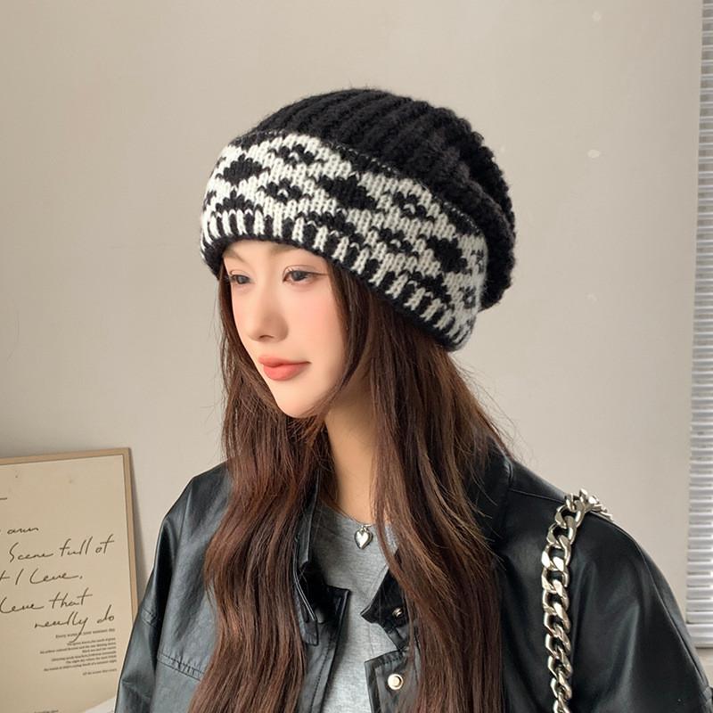 Wool Textured Knitting Beanie Women Cap Ear Protection Loose Fit Seasons Cold