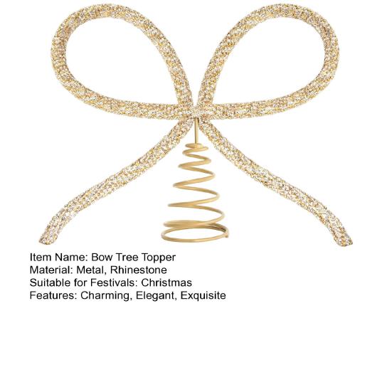 9.8" Rhinestone Bow Tree Topper Gold/Silver Rhinestone Bow Tree Top Ornament for Xmas Holiday
