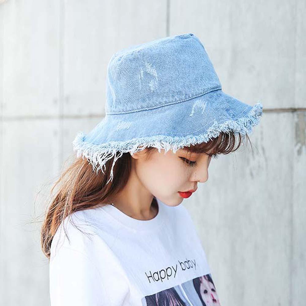 Lightweight Shabby Fisherman Hat Retro Sun Protection Basin Cap Soft Denim Bucket Hats Men