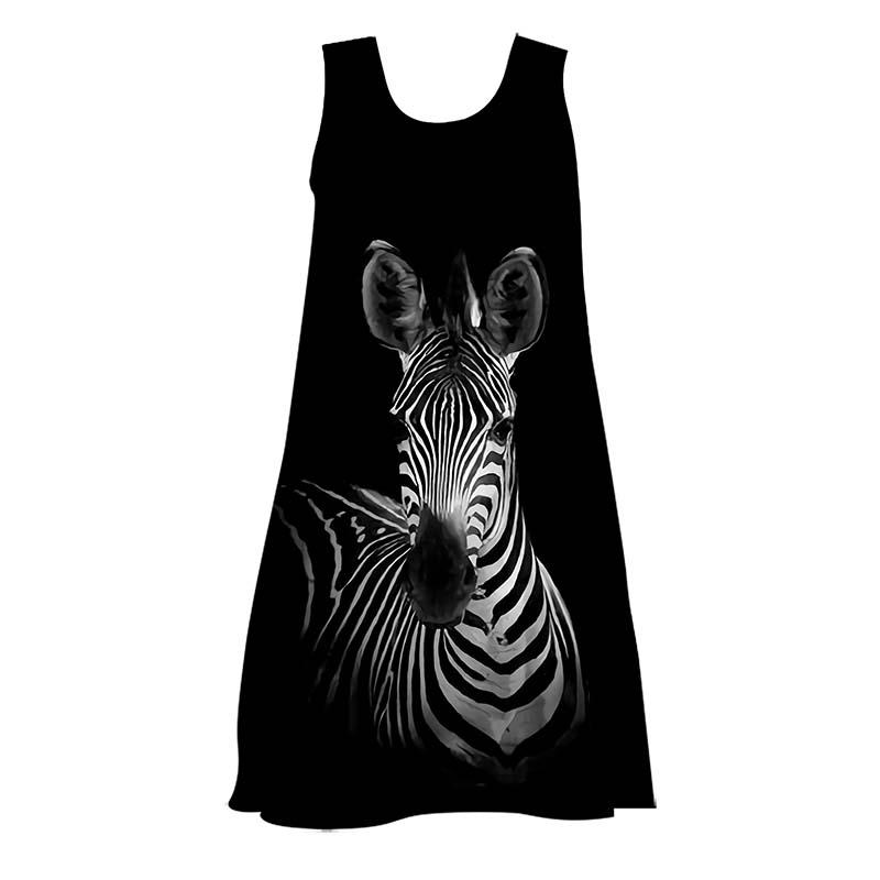 

Мода 3D Зебра Узор Без рукавов Женское платье Взрослый летний наряд Сохранить прохладу