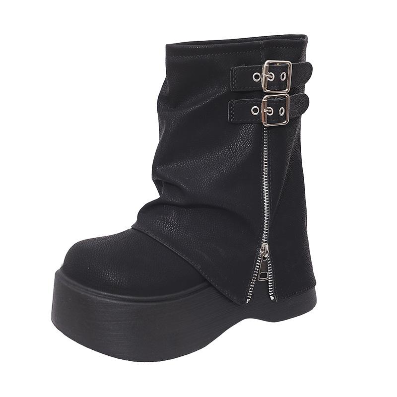 Autumn and Winter New Short Boots Women's Thick-soled Heightened Sweet and Cool Babes Small Trousers Martin Boots High-heeled Medium Boots