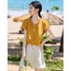 Women's French Retro Ruffle Sleeve Lyocell Blend Shirt