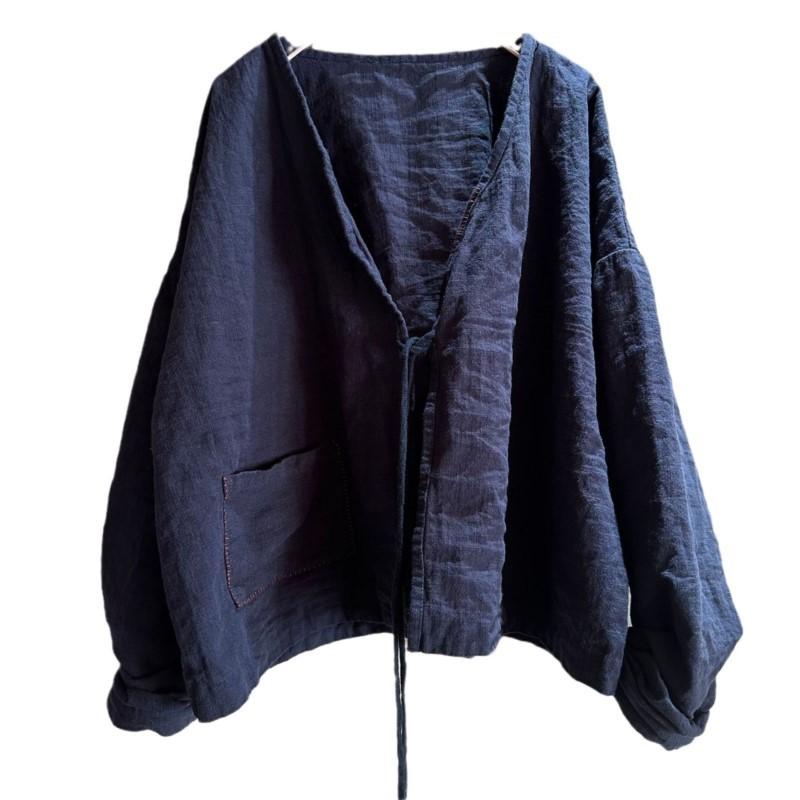 Johnature Woman Spring Long Sleeves V-Neck Shirt Single Breasted Solid Color Chinese Style Vintage Shirt