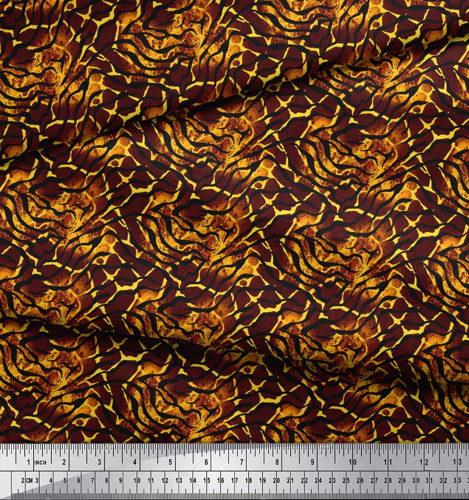 Soimoi Red Poly Crepe Fabric Tiger & Ziraffe Animal Skin Decor Fabric Printed Metre 42 Inch