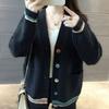 Color Button Knitted Cardigan for Women, Foreign Versatile and Contrasting Colors V-neck Large-size Sweater Cardigan for Women, Loose and Lazy Women
