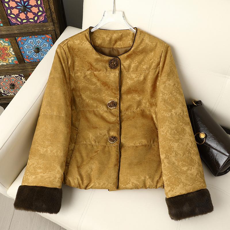 

2025 Chinese Style Women s Thickened Cotton Tang Suit Jacket for Winter M (100-120 Jin) жёлтый
