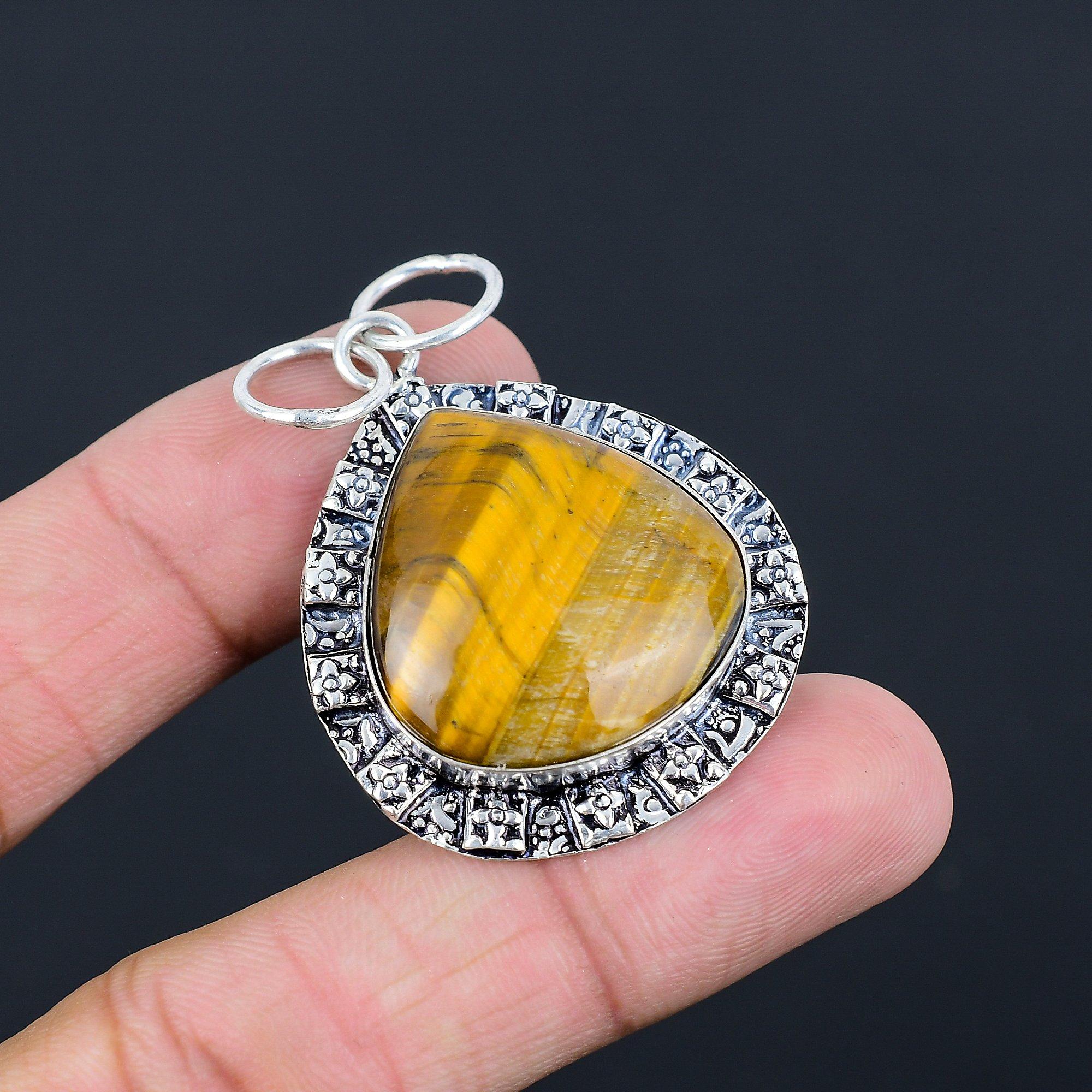 Easter Deal 925 Sterling Silver Tiger Eye Stone Daughter Bezel Wedding Pendant