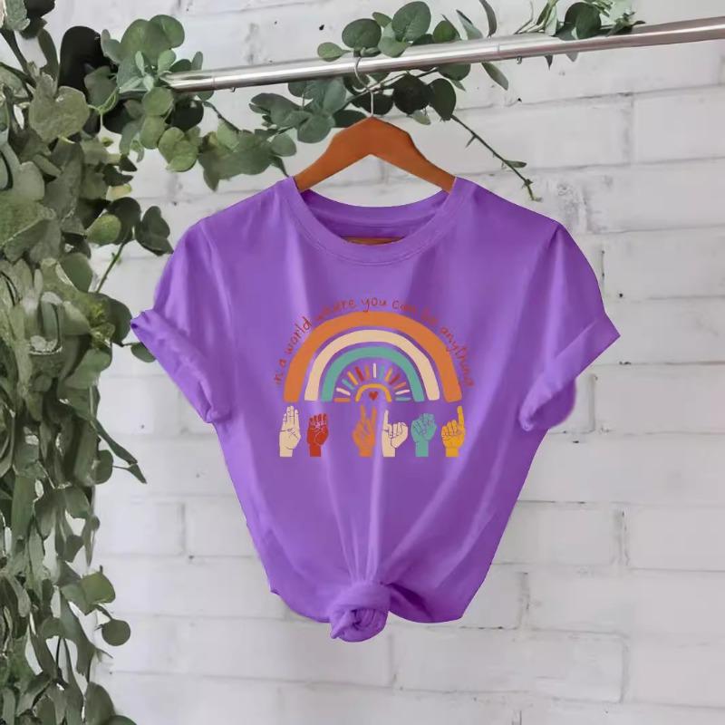 Sommer Reines Baumwoll-T-Shirt Kurzärmelig Rundhalsausschnitt Bedruckte T-Shirts Damen