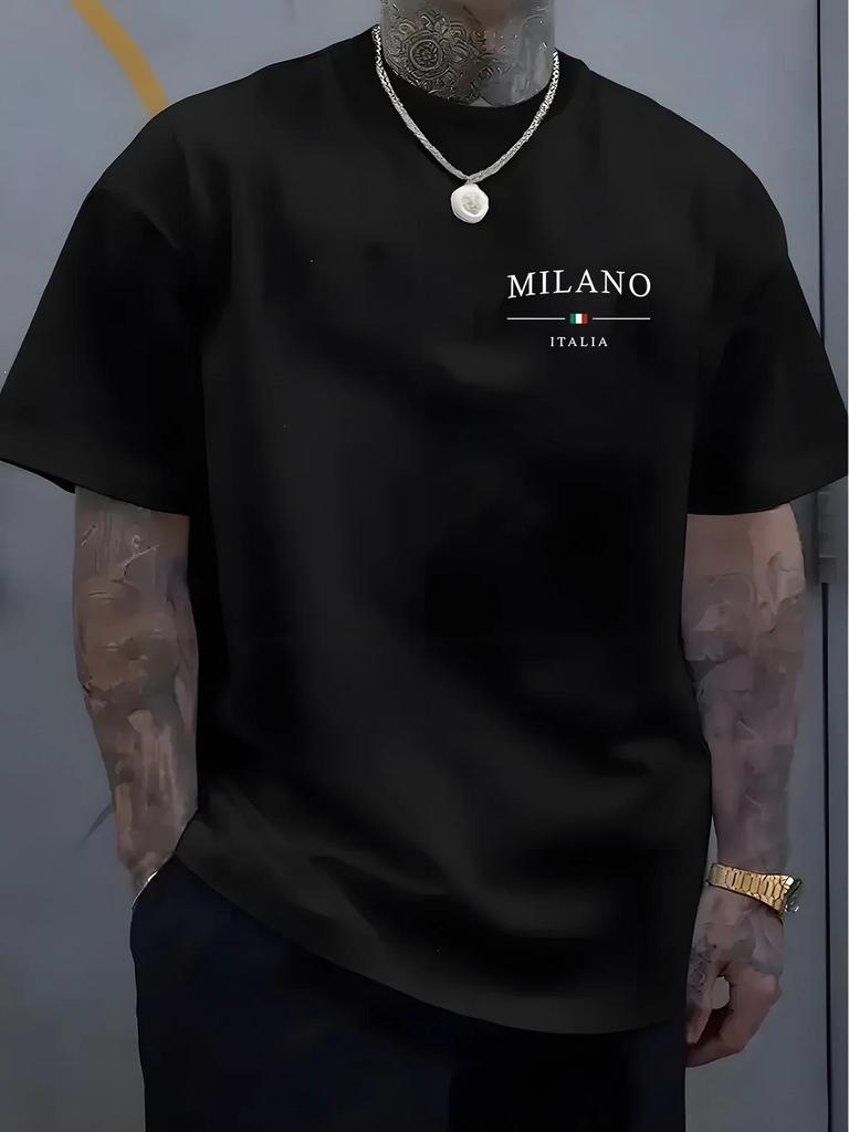 Men's Milan Print Loose Fit Cotton T-shirt - Summer Casual Sports Round Neck Short Sleeve.