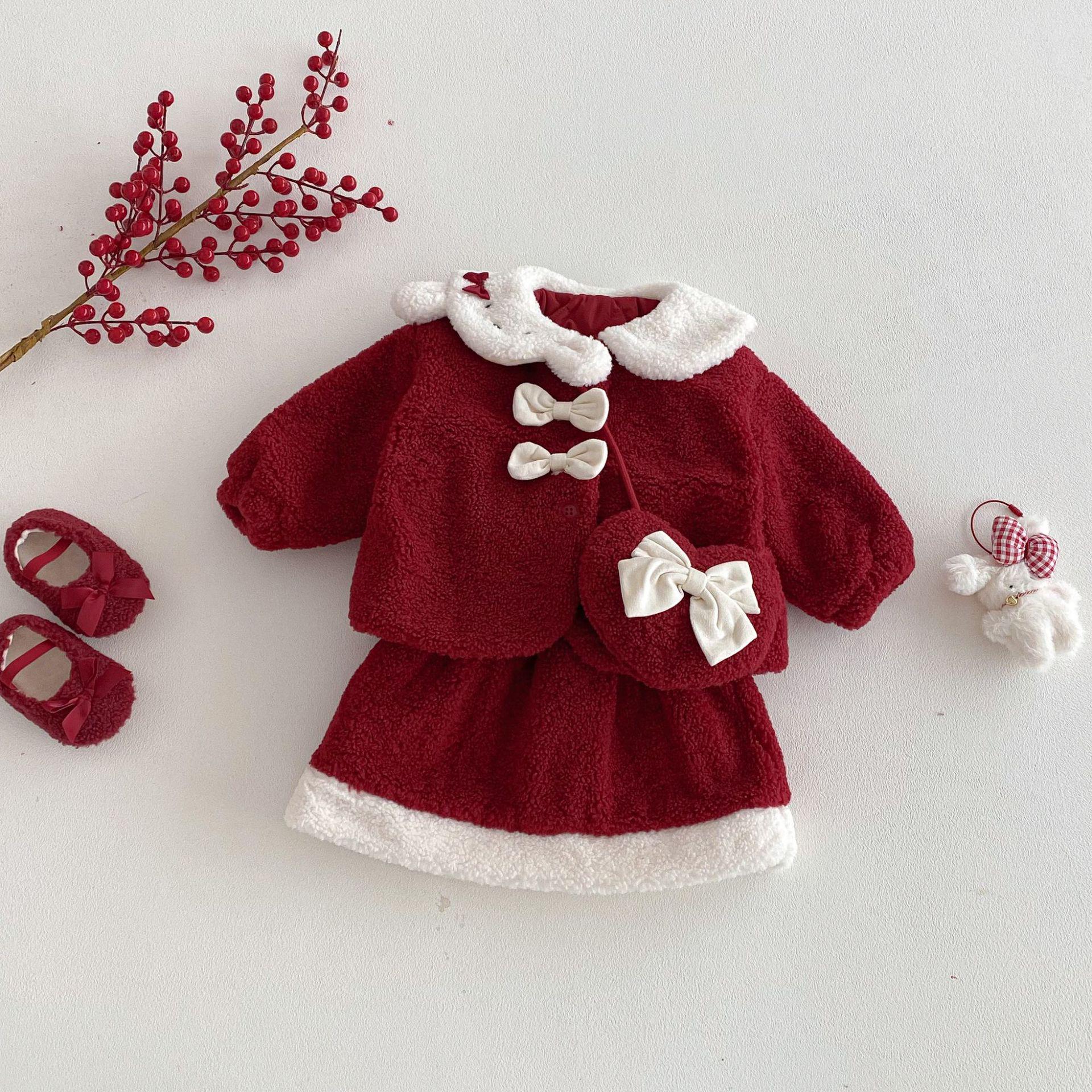Зимний плюшевый комплект для девочек 2025: Двухсторонний комплект: юбка и топ с воротником-куклой, утолщенный Size 100