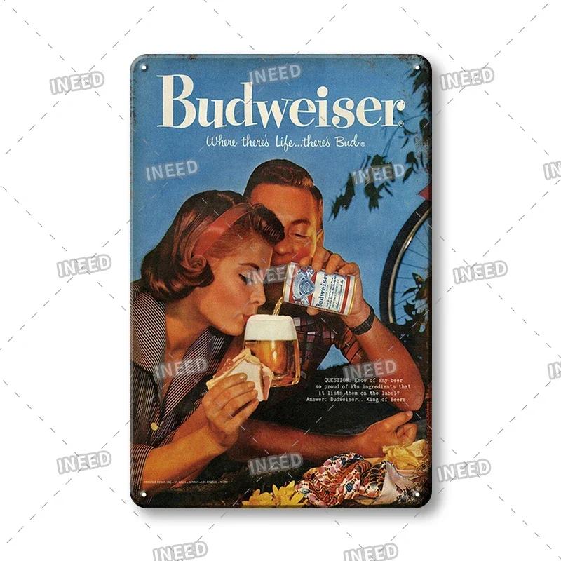 Original Budweiser Bier-Blechschild, lustige Metallplakate, Retro-Wandschild, Vintage-Schild für Bar-Club-Wanddekoration