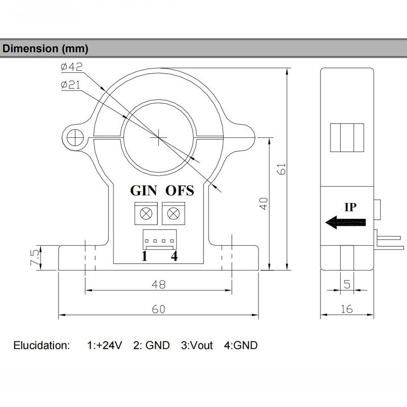 Gleichstromwandler QNDBK1-21 ±30A 50A 100A 200A ±300A / ±5V ±10V PWR +24V Hall-Stromsensor geteilter Stromwandler Stromwandler