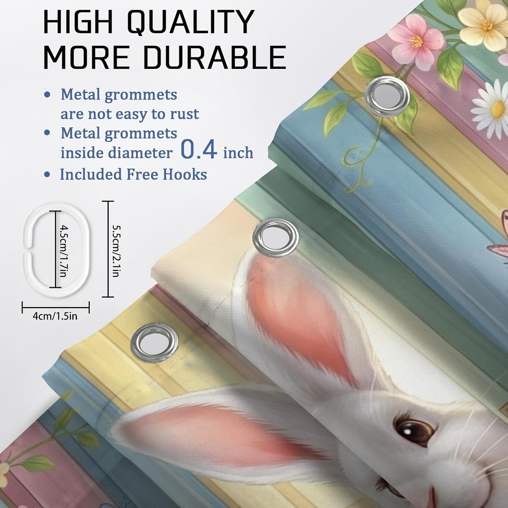Cute Bunny With Colorful Eggs Shower Curtain Waterproof Easy To Clean Privacy Protection Print Spring Garden Design 12 Hooks