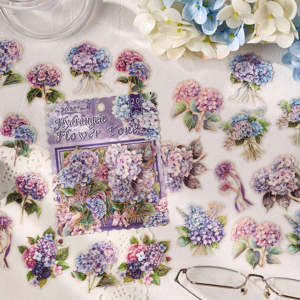 ZABC Flower Sea Dream Die-Cut PET Hot Stamping Sticker Pack - 20 Sheets of Floral Theme Stickers