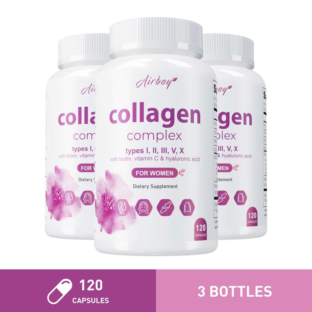 Collagen capsules containing biotin, vitamin C, and hyaluronic acid help maintain skin elasticity and support healthy hair, nails, and joints.